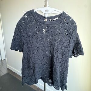 Abercrombie & Fitch Black Crochet Short Sleeve Top